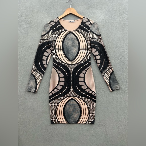 Miss Moi Size Medium Sexy Nude/Black Rhinestone Bodycon Dress NWOT - Picture 1 of 13